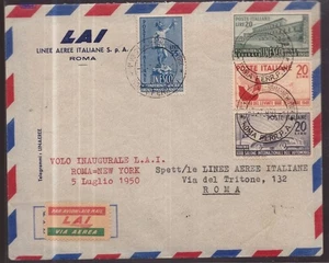 Italia Repubblica, busta volo inaugurale L.A.I. Roma - New York del 1950   -HB17 - Foto 1 di 3
