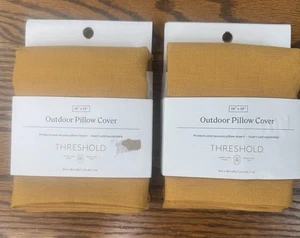 Threshold ~ Outdoor Pillow Cover ~ Gold ~ 18” x 18” ~  100% Polyester ~ Pair - Picture 1 of 8