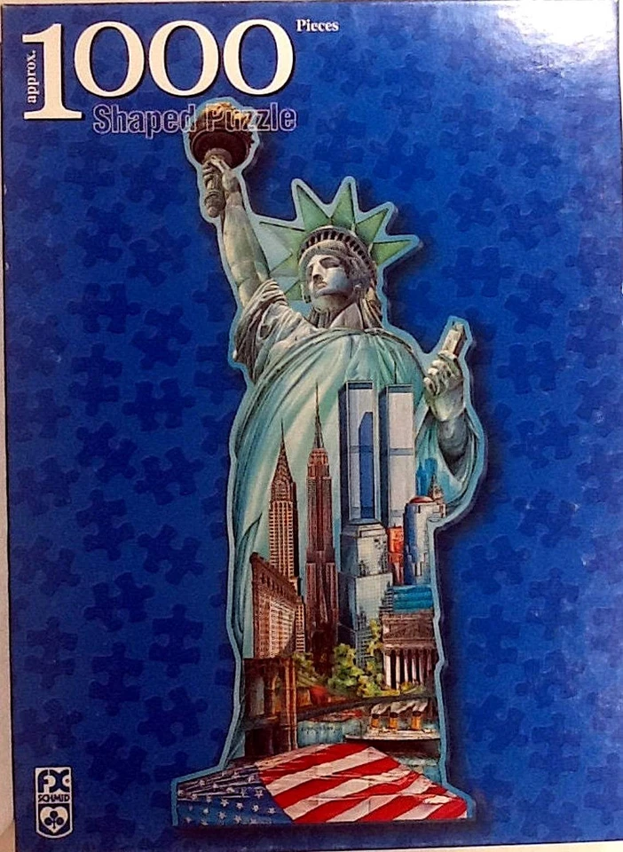 Statue Liberty Shaped w/ World Trade Center Empire State Chrysler 1000 pc 17x39" - Image 1 of 1