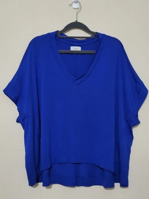 Lou & Grey Poncho Top Womens Size M Blue Vneck T Shirt High Low Hem Line Soft - Image 1 of 4