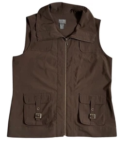 Chicos Additions Vest Womens Size 1 M Brown Lightweight Full Zip Vest Pockets - Picture 1 of 6