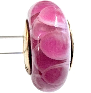 Authentic Pandora Retired Pink Louts Murano Glass Bead with 14K Gold - 750501 - Picture 1 of 7