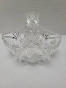 Cesta de cristal corte vidrio mango vintage transparente patrón hobstar bohemio 4"  - Imagen 1 de 5