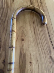 Vintage Bamboo Burnt Wood Hook Handel Walking Stick / Cane 34” - Picture 1 of 8
