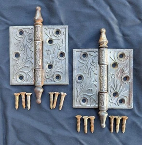 Paar 3,5"x3,5" Antik Vintage Alt Viktorianisch Eisen Innentür Steilscharniere - Bild 1 von 4