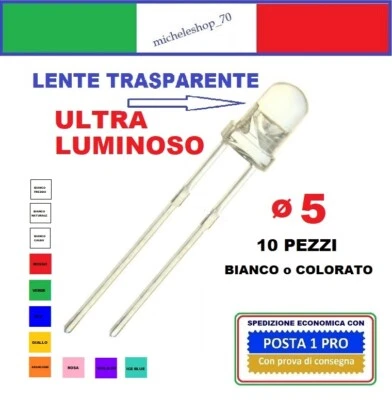 diodo led diametro 5mm lente trasparente, alta luminosità LED Diode 5mm - Immagine 1 di 2