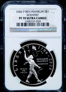 2006 BEN FRANKLIN SCIENTIST Silver Dollar NGC PF70💥FLAWLESS QUALITY💥 - Picture 1 of 5