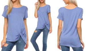 NEW! STYLE CLAD WOMEN'S TWISTED HEM SIDE-KNOT TUNIC SLATE BLUE SZ M USA MADE - Picture 1 of 1