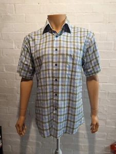 Arrow Authentic Short Sleeve Checked Shirt Small Green Blue Cotton - Picture 1 of 10