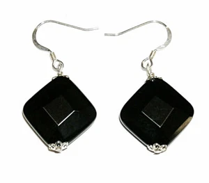 PENDIENTES de ÓNIX ROMBO facetado 19MM y PLATA de LEY 925. Calidad-Diseño - Imagen 1 de 5