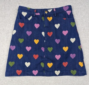Dangerfield Skirt Womens 8 Blue Denim Short Skipped A Beat Love Hearts - Picture 1 of 13