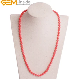 Pink Coral Healing Long Pendant Handmade Gift Necklace Beads Jewelry Making 8mm - Picture 1 of 29