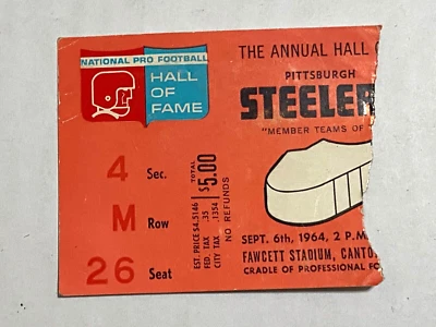 Boleto de juego del Salón de la Fama de la NFL 1964 Steelers Colts 6 de septiembre talón del estadio Fawcett Foto 1 de 2