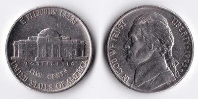1995-D UNITED STATES MINT JEFFERSON NICKEL, 5¢ COIN/MONEY, CIRC, CANADIAN SELLER - Image 1 of 3