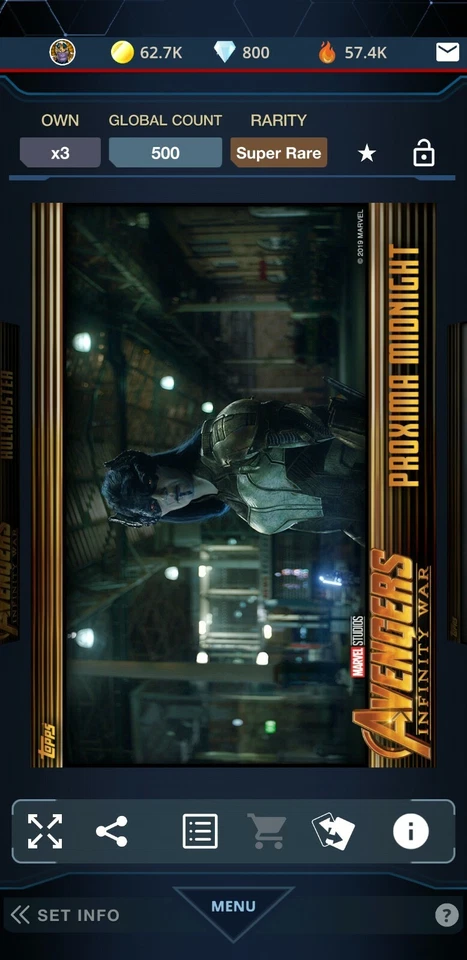 Topps Marvel Collect DIGITAL AVENGERS INFINITY WAR GOLD BASE PROXIMA MIDNIGHT - Image 1 of 1