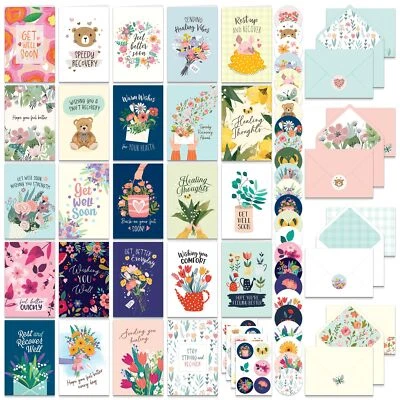 Pack de 24 tarjetas decorativas surtidas Get Well con sobres y pegatinas - 24 uniq... Foto 1 de 4