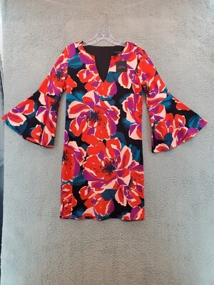 Vestido Vaina Trina Turk Azul Rosa Blanco Floral Manga Campana Cuello en V Pequeño Nuevo con Etiquetas Foto 1 de 4