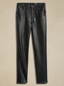 Banana Republic Vegan Leather High Rise Slim Fit Pant in Black Size 14 P ~ NEW - Picture 1 of 5