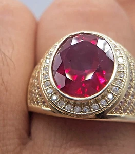 5.50Ct Round Cut Lab Created Ruby Diamond Wedding Ring 14K Yellow Gold Plated - Picture 1 of 4