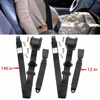 2x Retractable 3 Point Safety Seat Belt Straps Car Vehicle Adjustable Belt New - Image 1 of 4