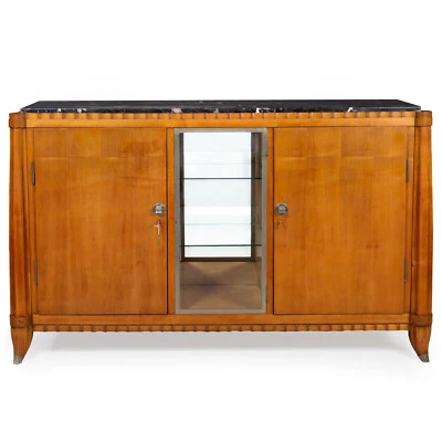 French Art Deco Cherry, Nickel and Marble Sideboard Credenza Cabinet - Image 1 of 4