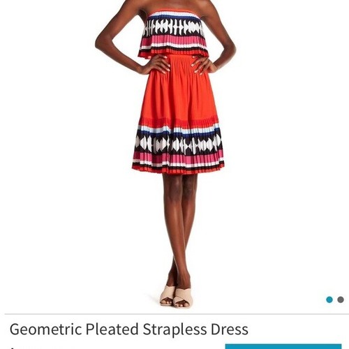 Abito plissettato senza spalline Kate Spade con stampa bordo geometrico. Taglia 4