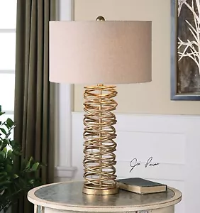 DESIGNER 30" METAL RINGS AMAREY TABLE LAMP ANTIQUED SILVER CHAMPAGNE METAL - Picture 1 of 2