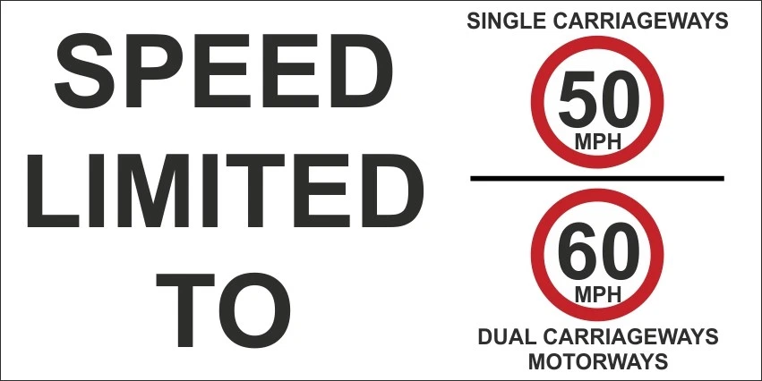 WOOTTON INDUSTRIES Vehicle Speed Limited 50 - 60 MPH Signs Stickers [Single Dual Carriage Speeds]