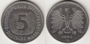 GERMANY Coin KM#140 5 DUETSCHE MARK 1992 D aXF. Bundesrepublik Nickel Coin - Picture 1 of 3