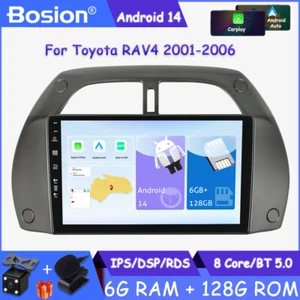 6+128GB Android 14 Car Stereo Carplay GPS SAT NAV DSP For Toyota RAV4 2001-2006 - Picture 1 of 20
