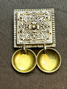 Brooch Square Silver Pinback With Two Dangles (Makers Mark U81) - Picture 1 of 2