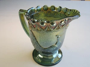 Westmoreland Iridescent Teal Green Strutting Peacock Creamer Carnival Glass - Picture 1 of 7