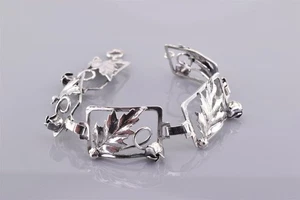 Brazalete 925 vintage de plata esterlina con marco de bayas de acebo 16 g 7" - Imagen 1 de 6