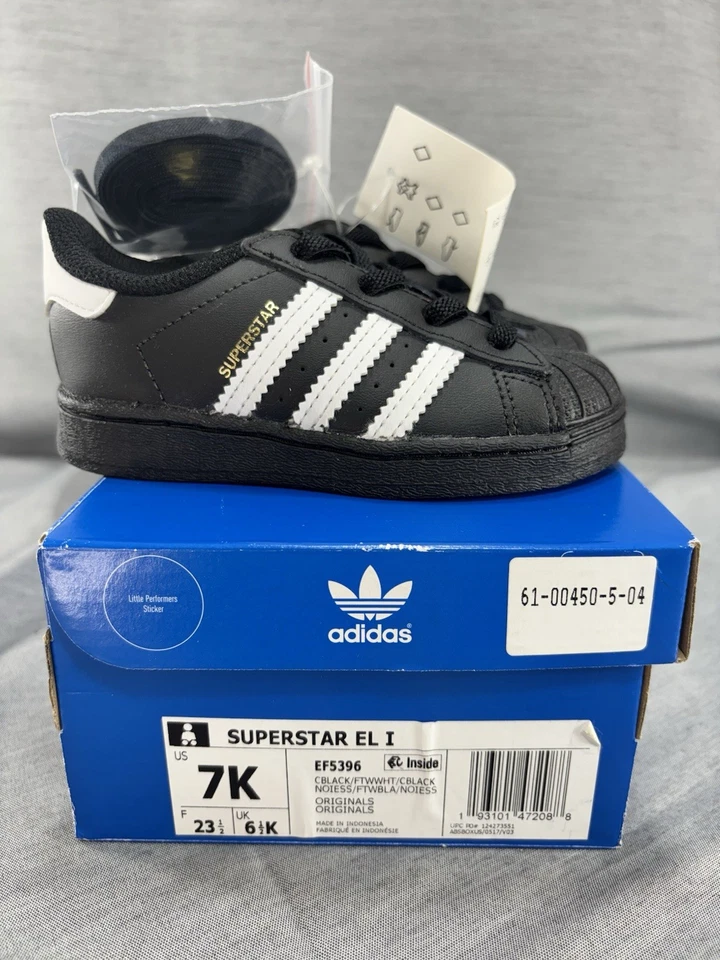 adidas Superstar El I Athletic Shoes Black EF5396 Lace up Toddler Size 6k