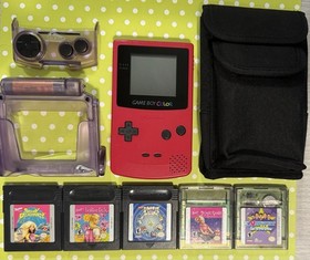 Game Boy Color Berry System W/ Case 5 Games Barbie *NSYNC Rugrats Magnifier Lot