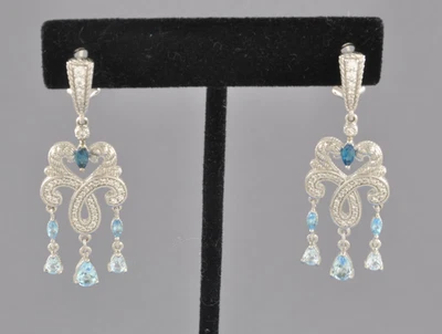 Judith Ripka Sterling 2.10 cttw Blue Topaz Earrings - Image 1 of 4