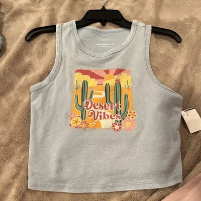 Desert Vibes Graphic Tank Top Light Blue Medium Women Girls New No Tags Cotton - Image 1 of 2