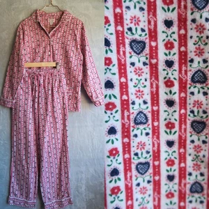 LANZ OF SALZBURG Red Tyrolean Flannel Pajama Set Size S Cotton Retro Cottagecore - Picture 1 of 13