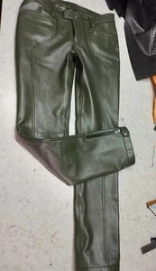 New Men's Leather Forest Green Sweat Pants. Real Soft Lambskin Leather trousers. - Picture 1 of 11