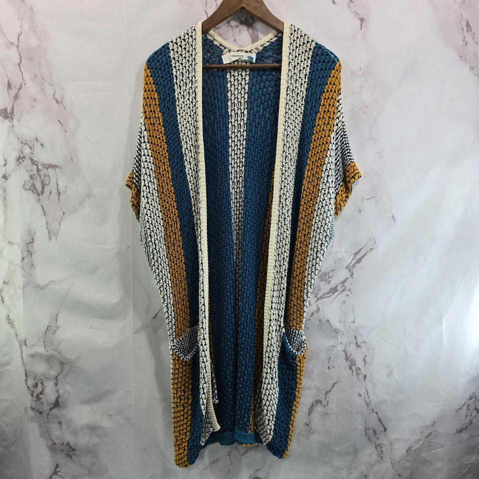 Anthropologie Sweater Womens Small Blue Cardigan Open Crochet Cover Up  - Image 1 of 4