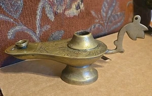 Vtg Brass Aladin Genie Oil Lamp Elephant Motif - Picture 1 of 4