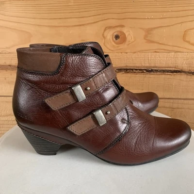 Taos Red Brown Leather Ankle Boots 40 Eu/ 9.5 Us Side Zip Buckle Strap Heel - Image 1 of 4