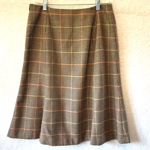 VTG Talbots Wool Midi Tulip Skirt Houndstooth Plaid Brown Academia 80’s Preppy - Picture 1 of 14