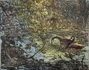 MARGARET E. Z. LEVINSON signierte Aquatinta Radierung TANZENDES WASSER - 20. JAHRHUNDERT - Bild 1 von 7
