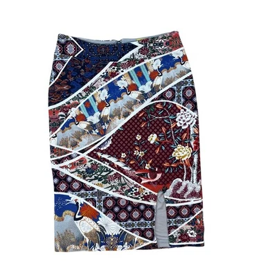 Falda Lápiz Maeve Anthropologie M Multicolor Pájaro Asiático Estampado Floral Midi Abertura Foto 1 de 4