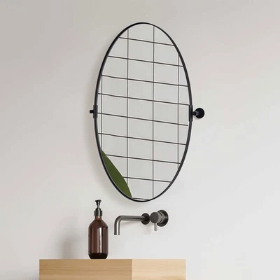 Modern 20 x 30" Oval Wall Hanging Bathroom Mirror, Matte Black (Open Box) - Image 1 of 4