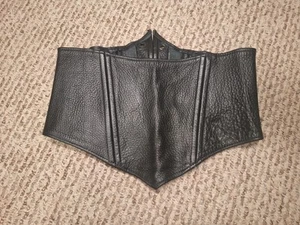 Vintage Goth Horror Leather Black Corset Biker Top Y2k Punk - Picture 1 of 6