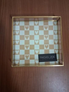 Rachel Zoe Glass Trinket Tray Hearts Checkerboard Home Decor Jewelry Storage Y2K - Picture 1 of 2