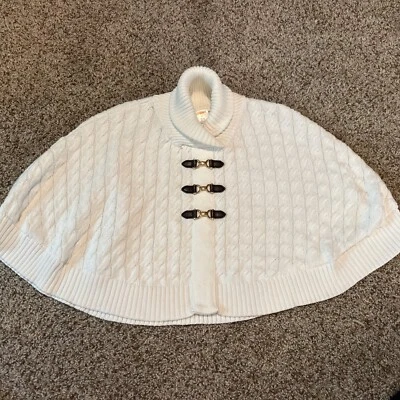 Girls 6 Gymboree Pony Club Cream Poncho Cable Knit Sweater - Image 1 of 4
