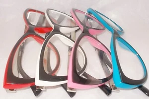 SALE READING GLASSES CAT EYE STYLE 2 COLOR COMBO PINK RED BLUE BLACK  READERS - Picture 1 of 6